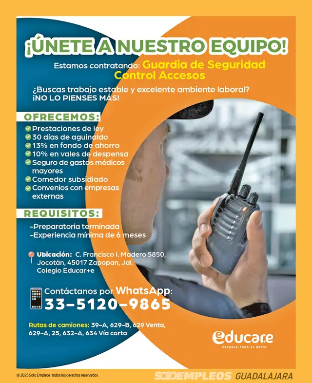 Vacante de empleo en Guadalajara publicada el 2026-06-05 en Solo Empleos