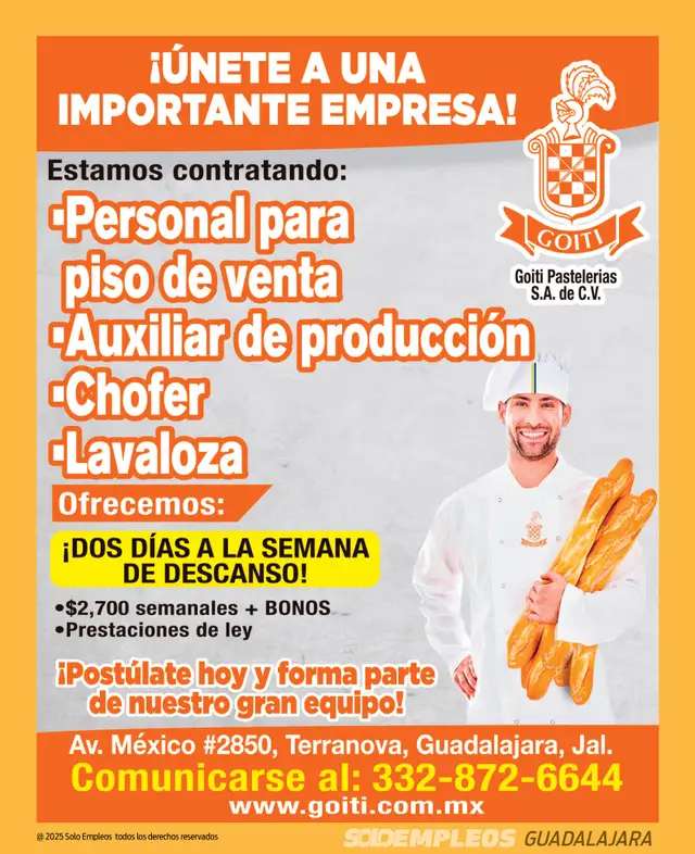 Vacante de empleo en Guadalajara publicada el 2026-06-05 en Solo Empleos