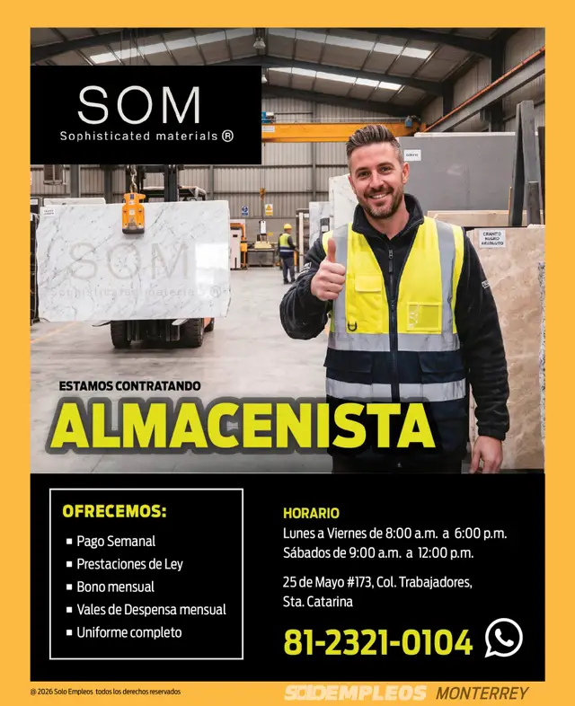 Vacante de empleo en Monterrey publicada el 2026-07-17 en Solo Empleos